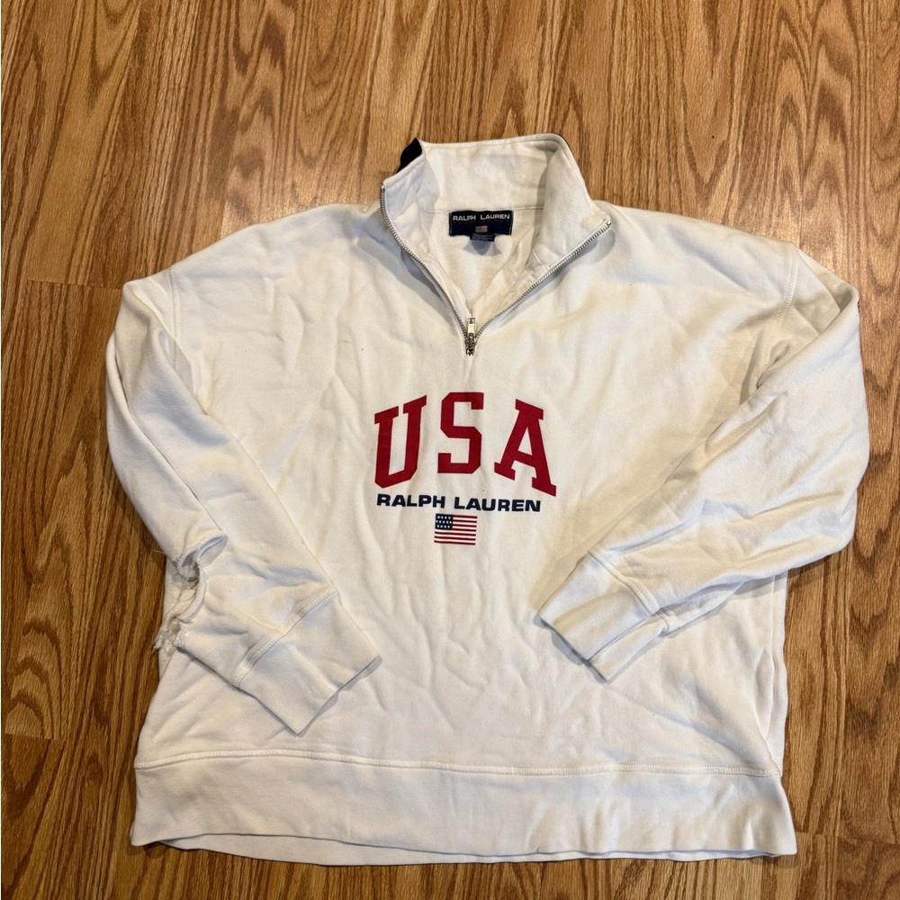 Vintage vtg Swiss USA American flag zip up polo Ralph lauren